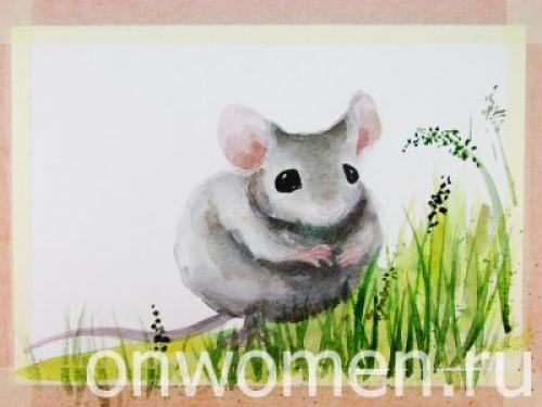 Животные акварелью поэтапно. Мышка акварелью