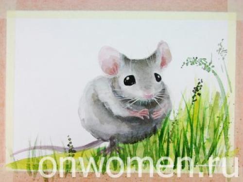 Животные акварелью поэтапно. Мышка акварелью