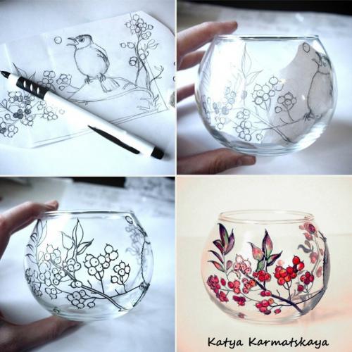 Роспись по стеклу витражными и акриловыми красками. Роспись посуды 02