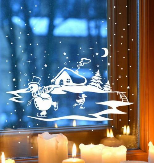 Рисунки на окне на Новый год. Новогодние рисунки на окне гуашью 01