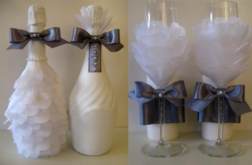 Как украсить бутылку шампанского на свадьбу своими руками. Как украшают бутылки на свадьбу