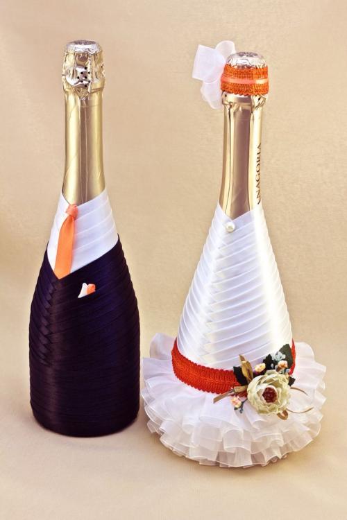 Как украсить бутылку шампанского на свадьбу своими руками. Как украшают бутылки на свадьбу