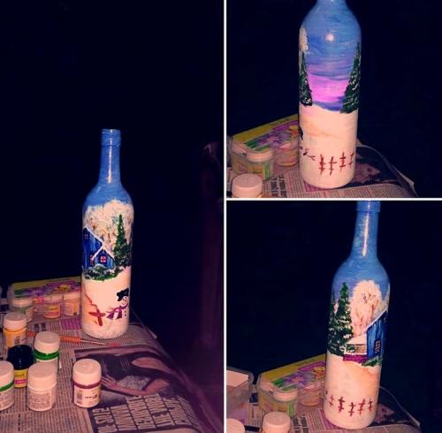 Как покрасить стеклянную бутылку гуашью. Роспись бутылок