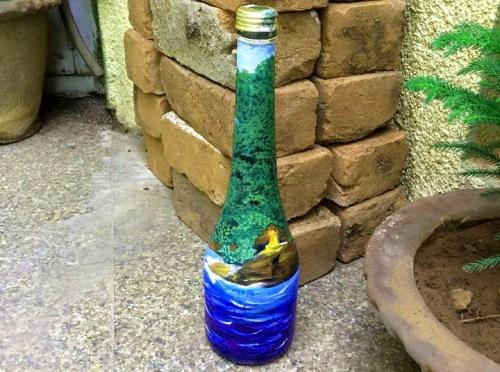 Как покрасить стеклянную бутылку гуашью. Роспись бутылок